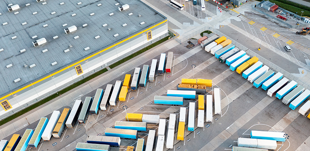 An outdoor lot filled with trailers