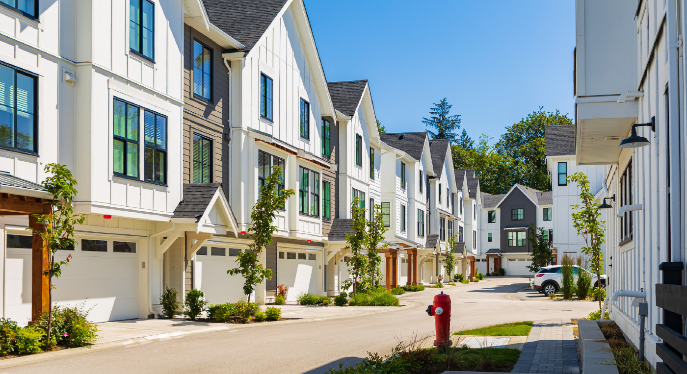 A row of joined townhouses